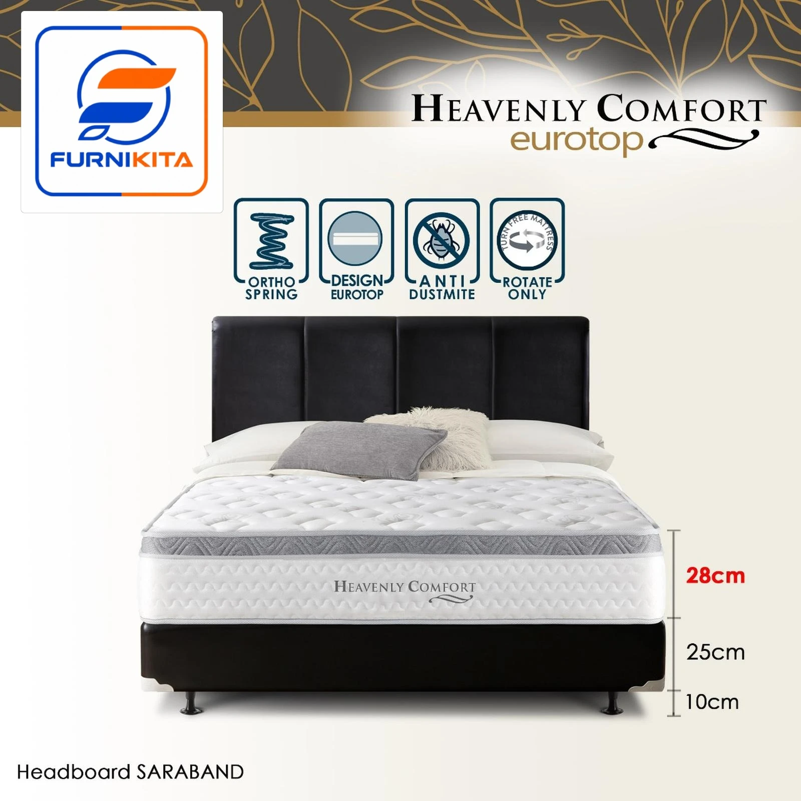 Quantum Springbed Heavenly Eurotop Putih Hb Saraban Hitam